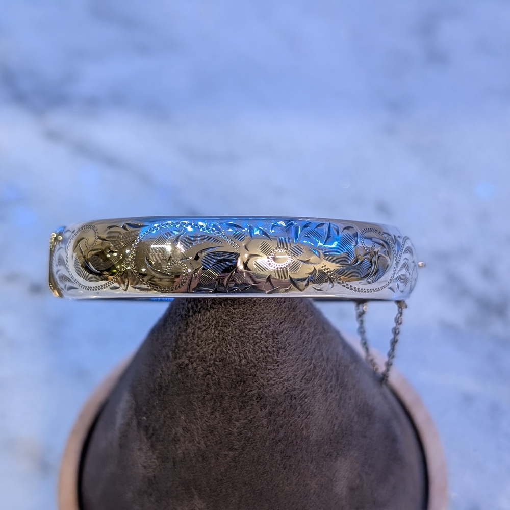 Vintage Birks Sterling Silver Bangle With Floral Engraving